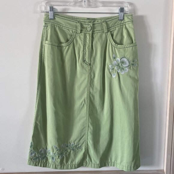 Oilily Women's Olive Green Floral Embroidered Long Skirt Size 34 K14 - Picture 2 of 5